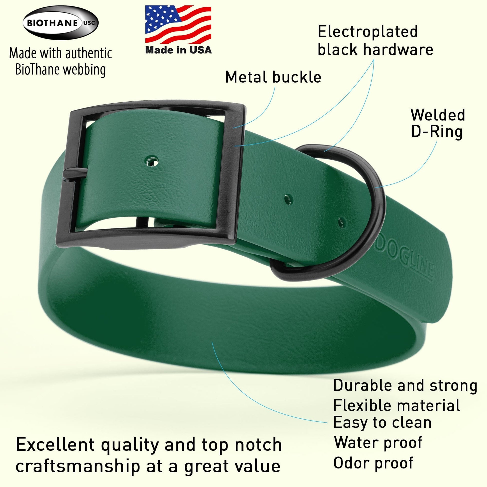 Biothane Waterproof Dog Collar - 1.5in Wide - Large (16 to 20 inches)