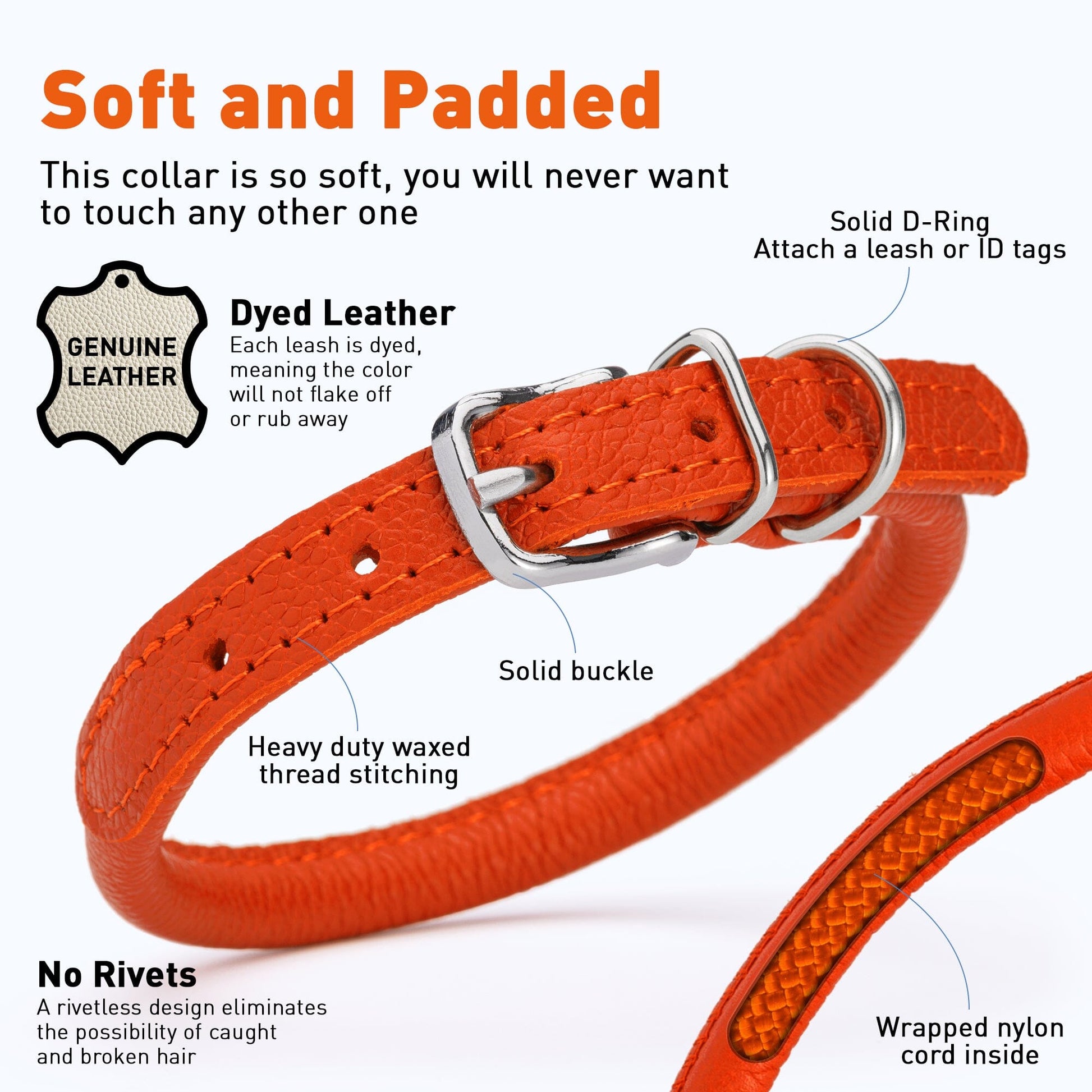 Soft Leather Round Dog Collar