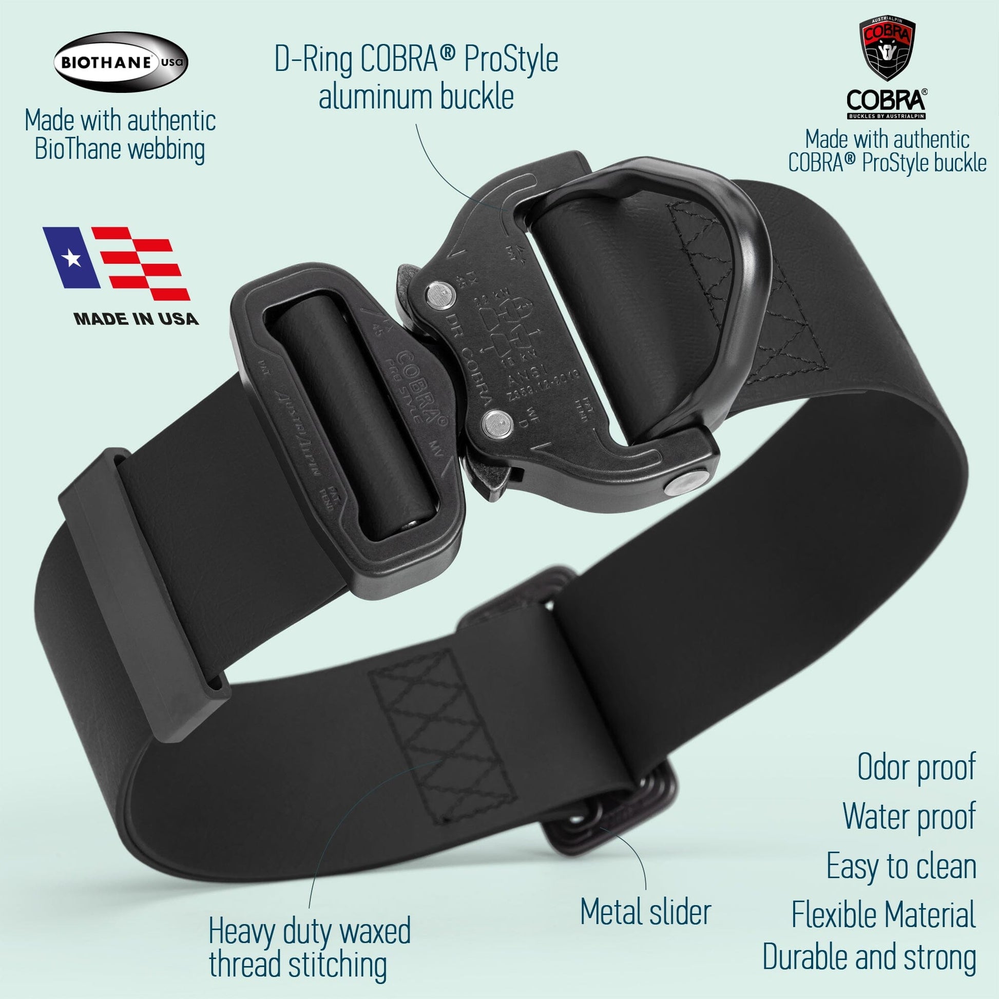 Viper BioThane Tactical Dog Collar with Cobra Buckle, 1.75" Wide